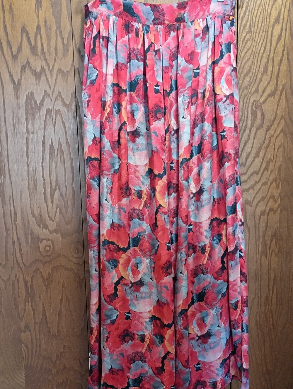 Floral Pleated Maxi Skirt - Vibrant Red Pink Print